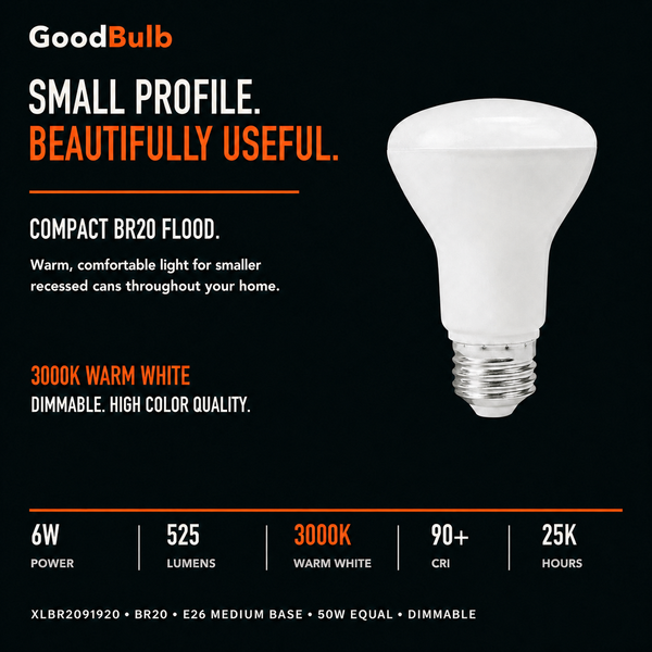BR20 LED Recessed Can Light Bulb, 50W Equal, 3000K, Dimmable