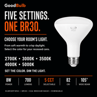 BR30 Medium Reflector LED reflector bulb, BR30, Selectable 2700K–5000K, 90+ CRI, dimmable, for recessed cans