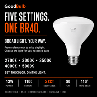 BR40 Large Reflector LED reflector bulb, BR40, Selectable 2700K–5000K, 90+ CRI, dimmable, for recessed cans