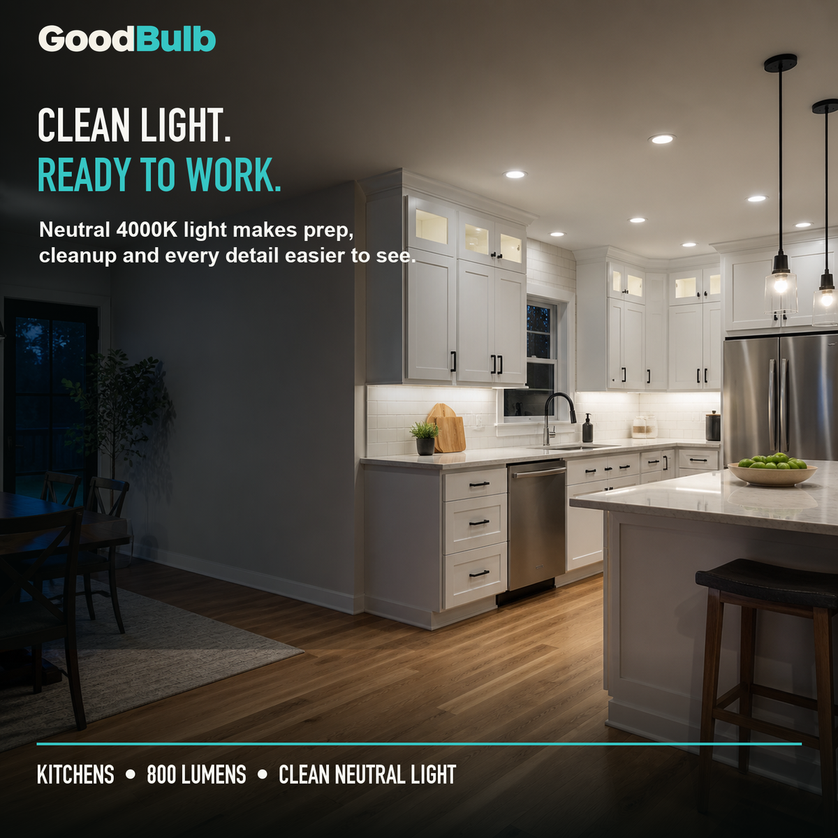 GoodBulb Cool White 4000K A19 LED bulb, made in USA, Fargo North Dakota
