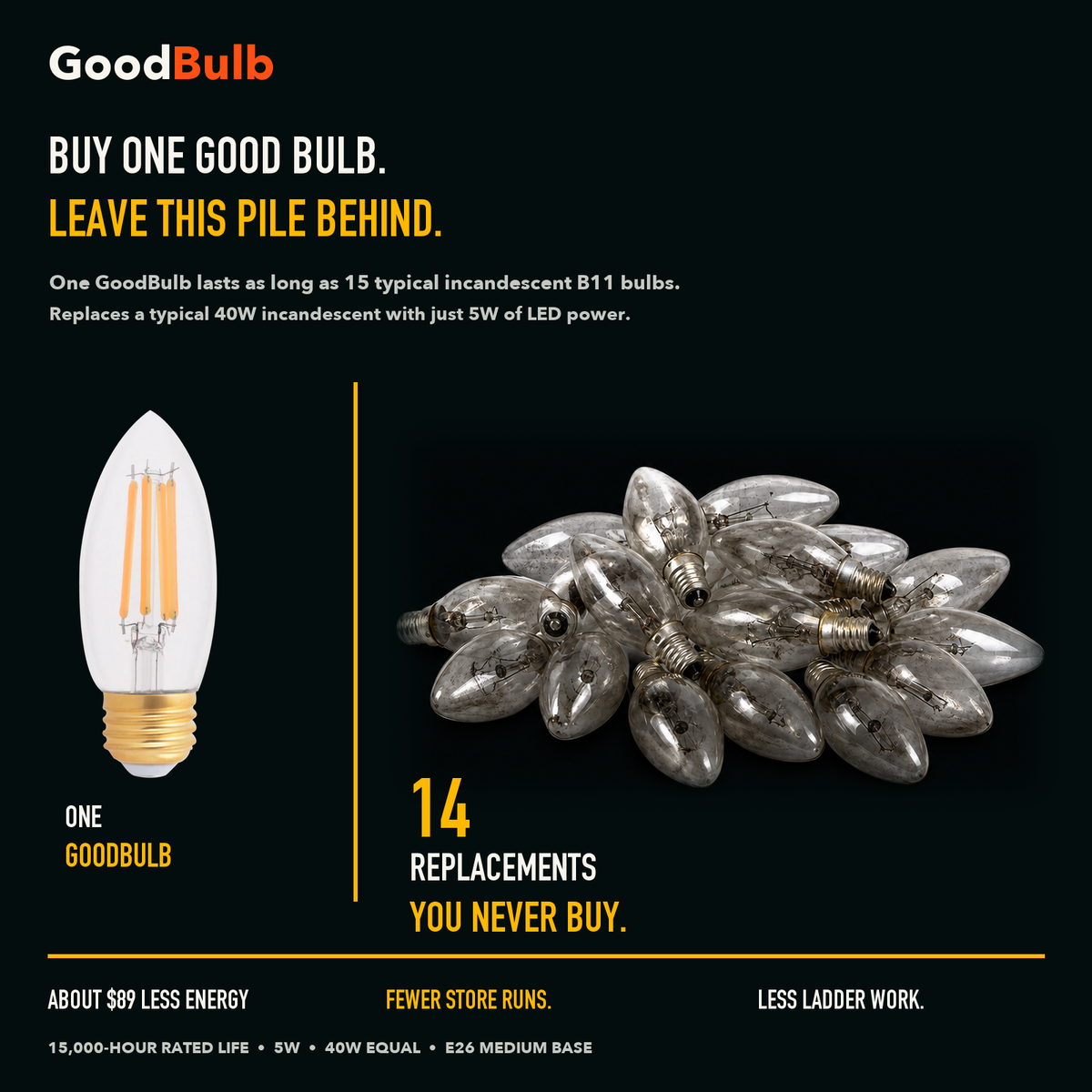 B11 Torpedo E26 Medium, Soft White LED filament bulb, clear glass, E26 Medium, dimmable vintage Edison style, 90 CRI