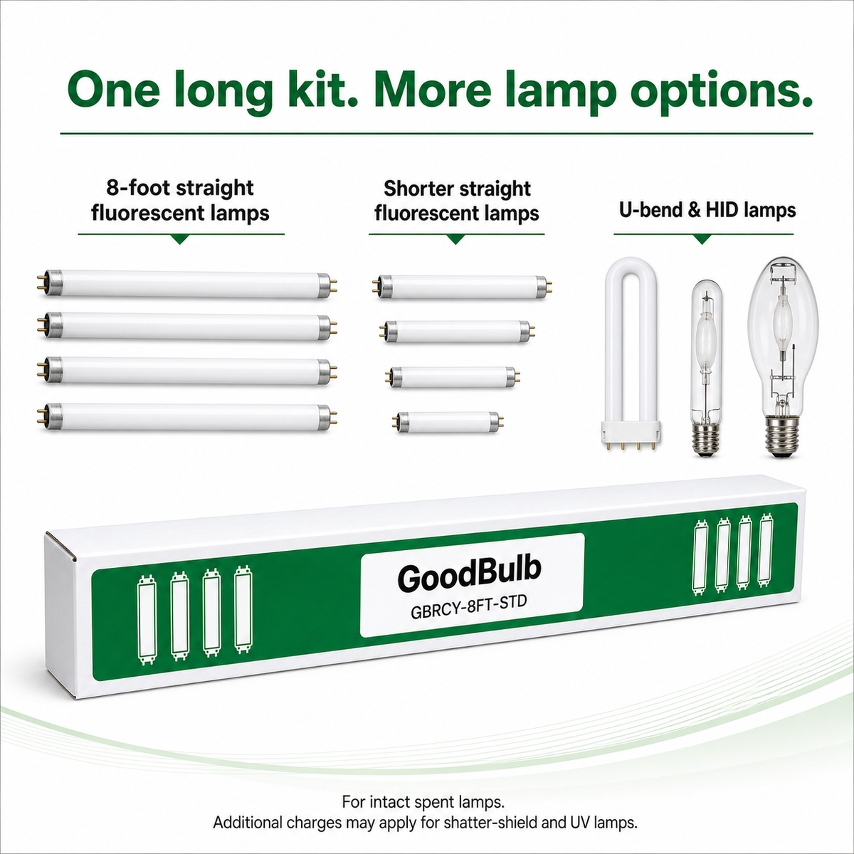 8-Foot Fluorescent Kit Standard prepaid mail-back recycling kit, fluorescent · 8-foot · t8 · t12, certificate of recycling