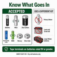 Dry-Cell Battery Kit 1.25-Gallon prepaid mail-back recycling kit, alkaline · nicad · nimh · li-ion, certificate of recycling