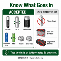 Dry-Cell Battery Kit 3.5-Gallon prepaid mail-back recycling kit, alkaline · nicad · nimh · li-ion, certificate of recycling