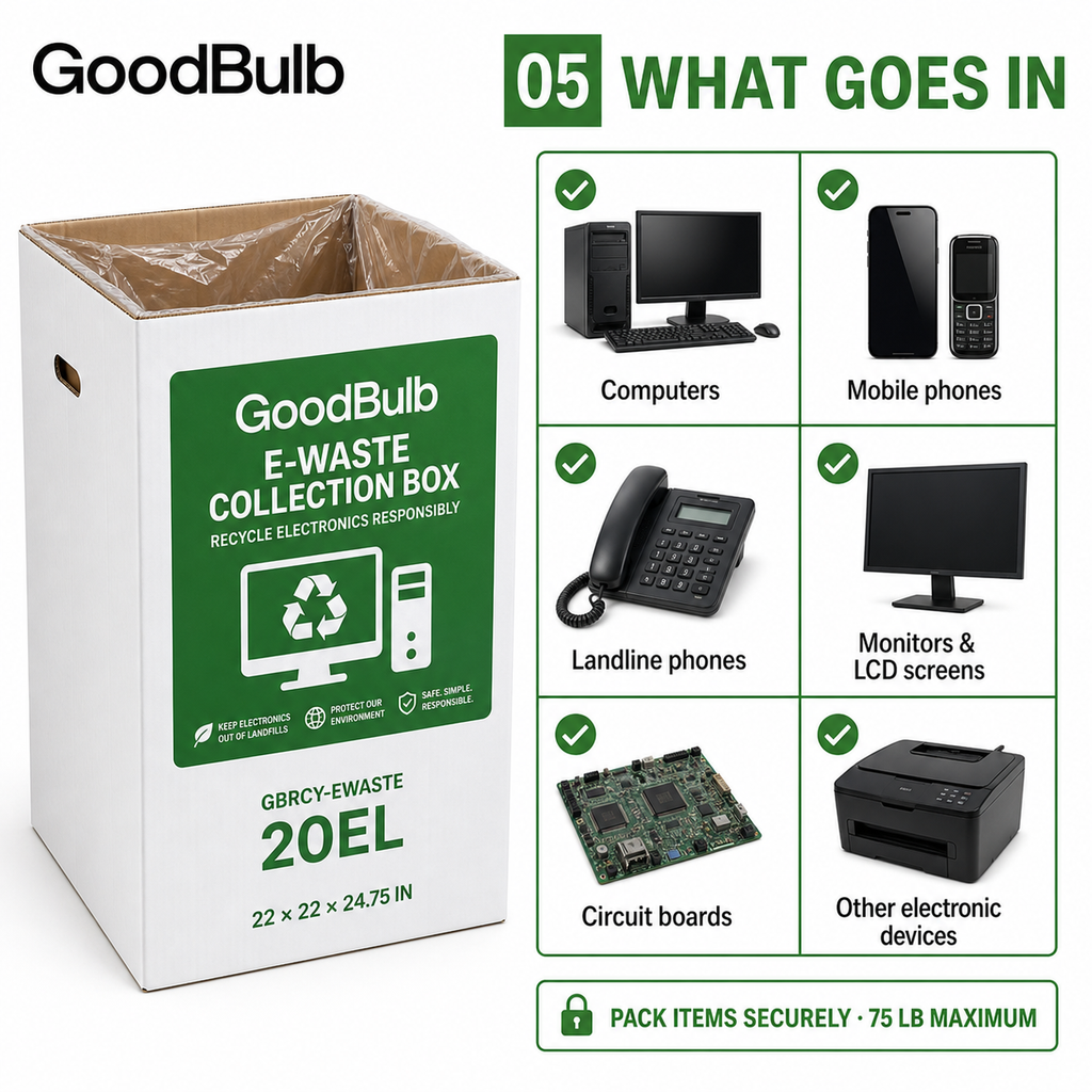 Electronic Waste Kit 2-Foot Jumbo prepaid mail-back recycling kit, computers · phones · circuit boards, certificate of recycling