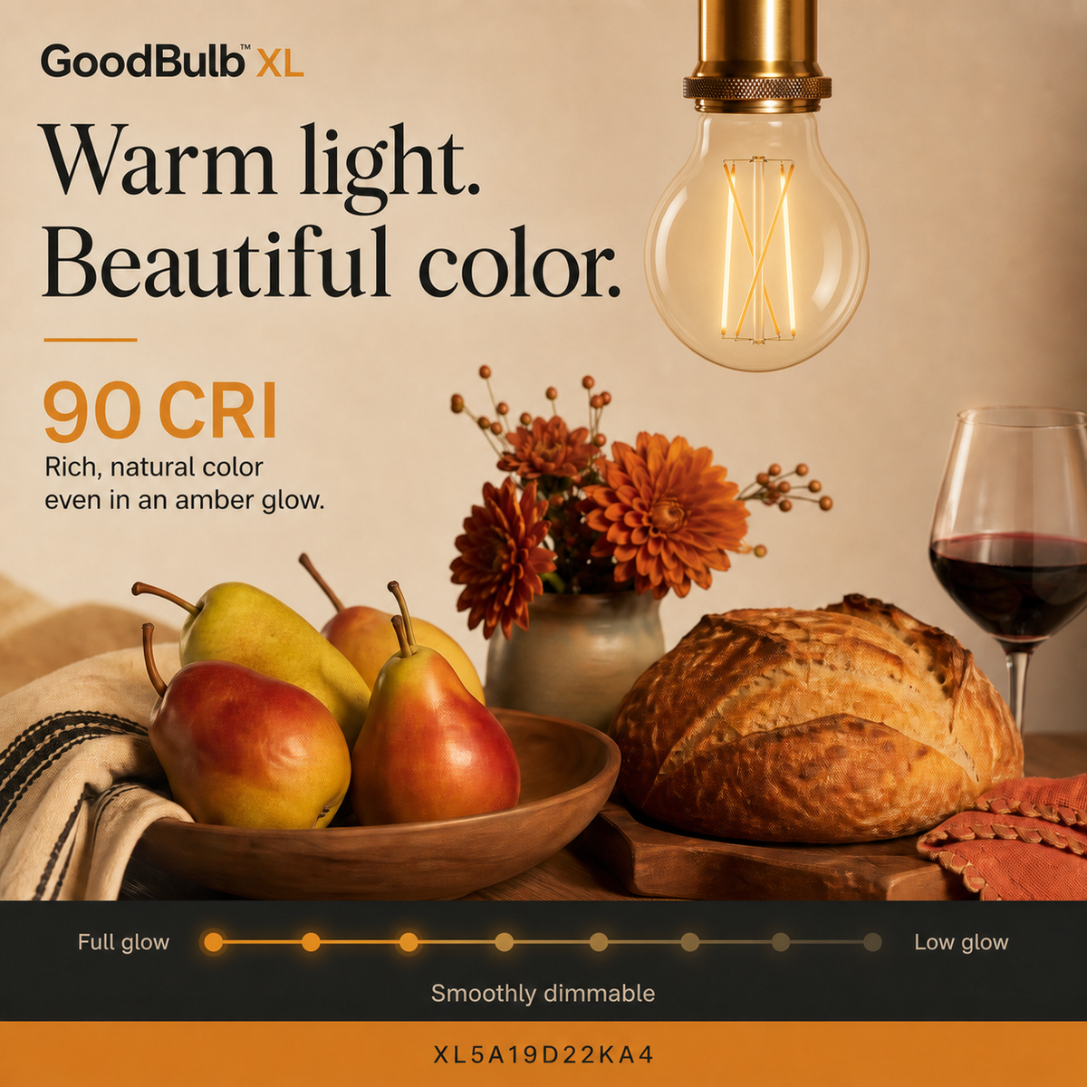 A19 Filament Nostalgic Amber LED filament bulb, amber glass, E26 Medium, dimmable vintage Edison style, 90 CRI