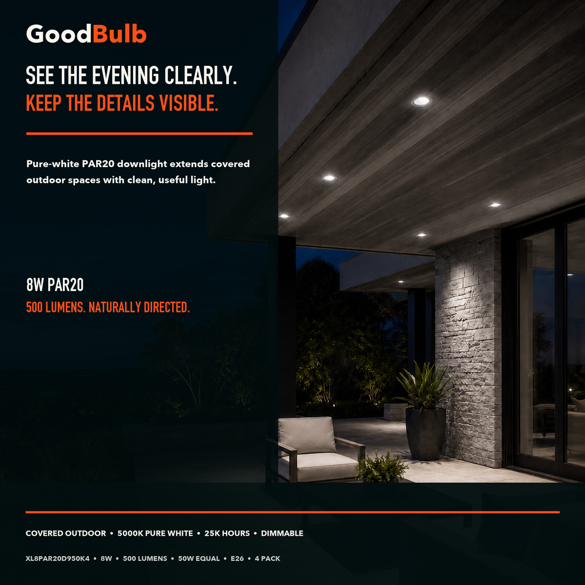 PAR20 5000K Daylight LED PAR bulb, PAR20, 5000K Daylight, 90+ CRI, halogen replacement flood/spot