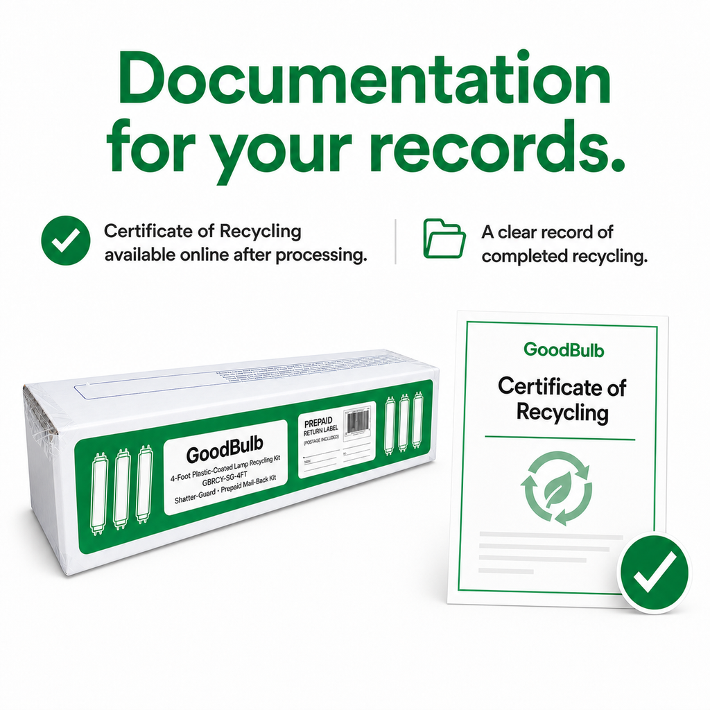4-Foot Shatter-Guard Kit Plastic-Coated prepaid mail-back recycling kit, shatter-resistant · food-safe · fda, certificate of recycling