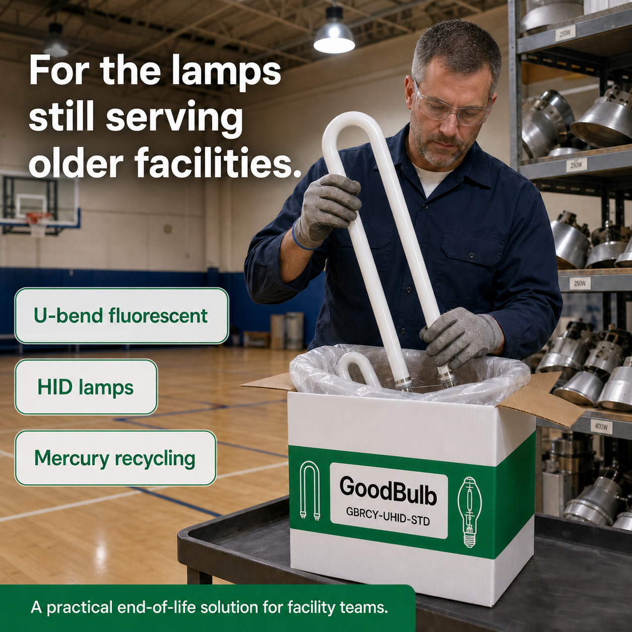 U-Bend & HID Kit 2-Foot Standard prepaid mail-back recycling kit, u-bend · circular · hid · metal halide, certificate of recycling