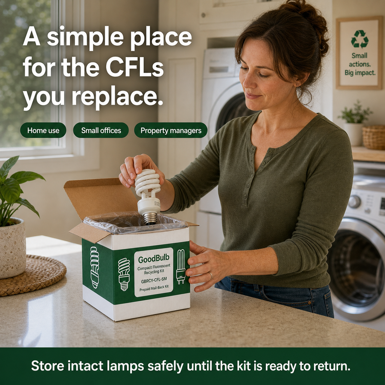 Compact Fluorescent Kit Consumer prepaid mail-back recycling kit, cfl · small hid · incandescent, certificate of recycling