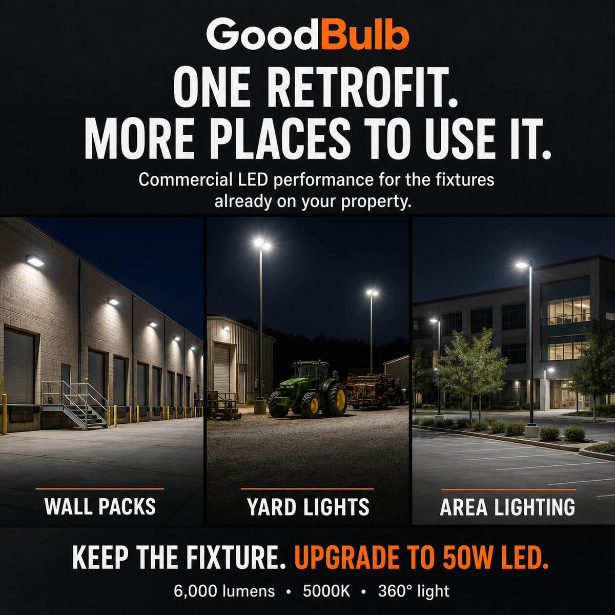 Acorn 50W 300W HID Replacement high output LED bulb, 5000K daylight, E26 / E39 Mogul, 120-277V, HID/halogen replacement