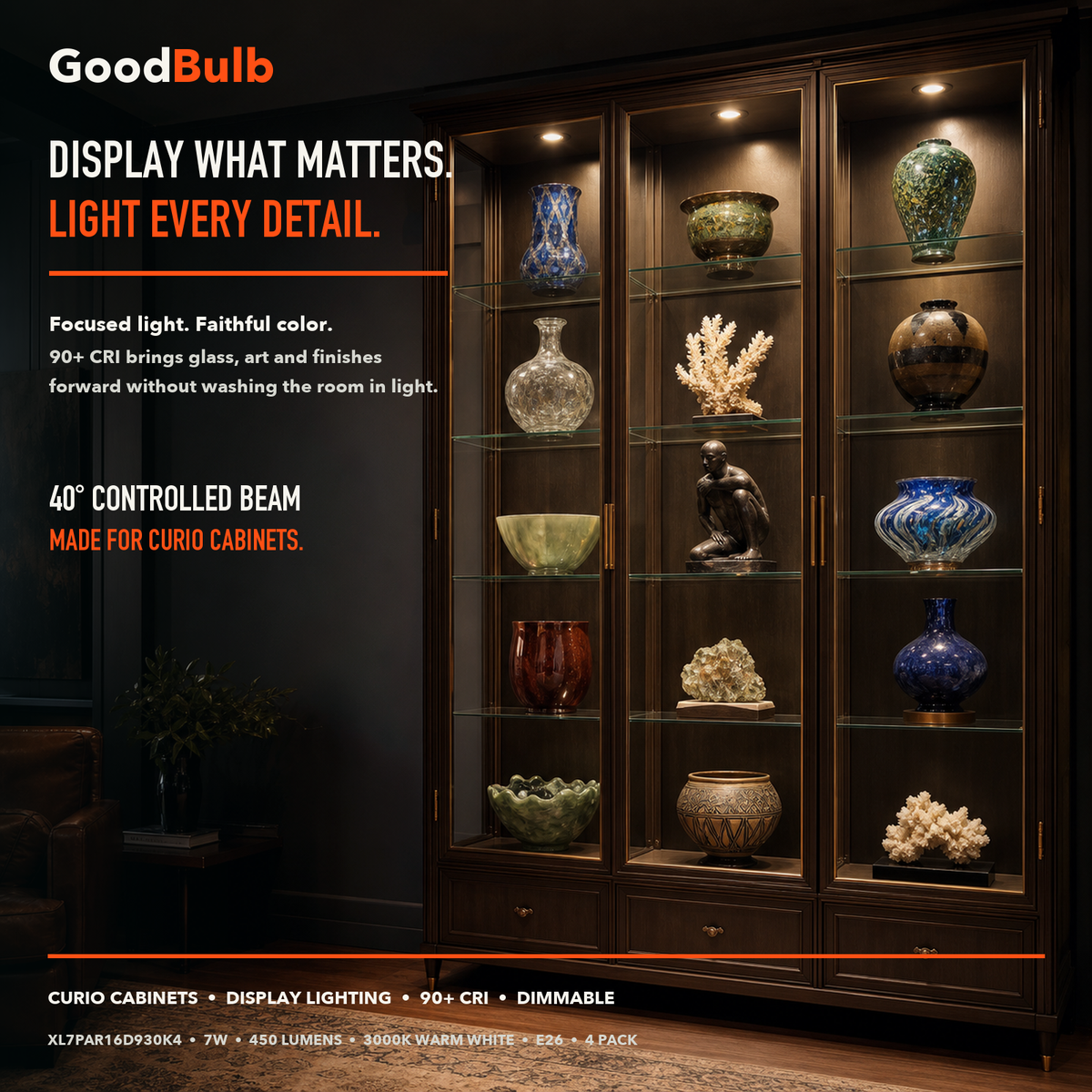 PAR16 3000K Warm White LED PAR bulb, PAR16, 3000K Warm White, 90+ CRI, halogen replacement flood/spot