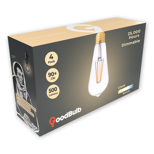ST19 Edison LED Bulb, Clear Glass, Soft White, Dimmable, E26