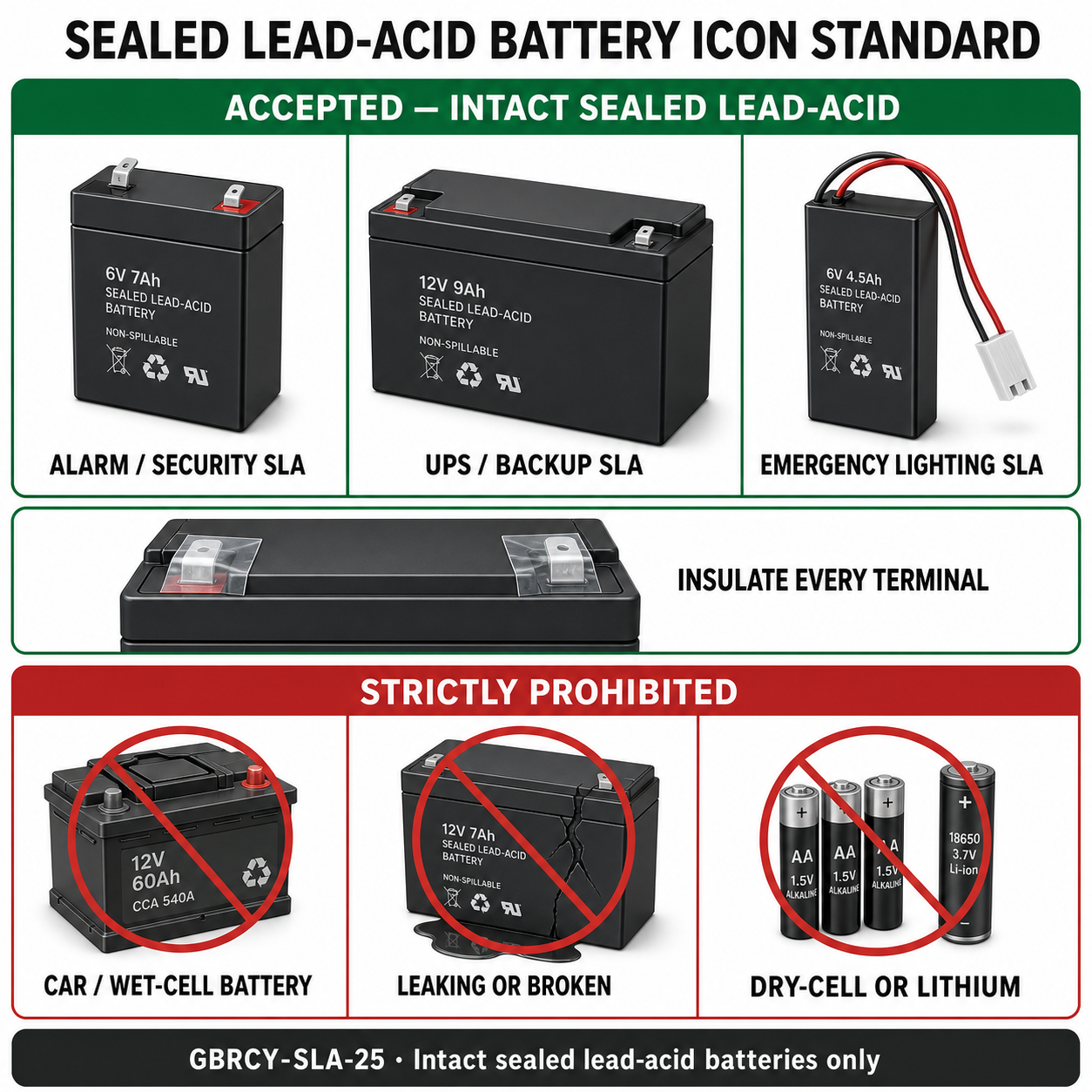 Sealed Lead Acid Kit 2.5-Gallon prepaid mail-back recycling kit, sla · ups · alarm · scooter, certificate of recycling
