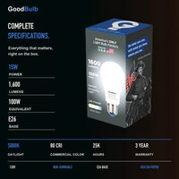 Made in America | 100W Equal | 1600 Lumens | LED A19 DAYLIGHT 5000K Bright, True Daylight