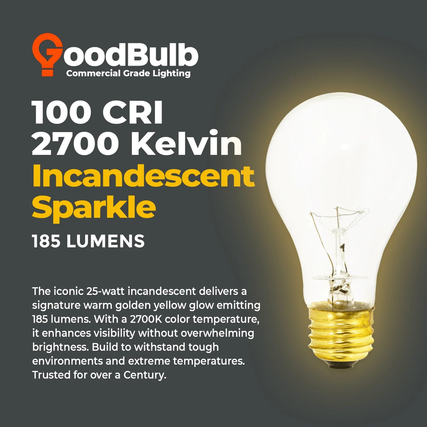 A19 E26 25W Clear Soft White Dimmable Incandescent-Style Bulb – Classic Brass Base, 130V, 100 CRI