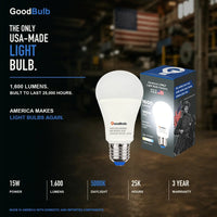 Made in America | 100W Equal | 1600 Lumens | LED A19 DAYLIGHT 5000K Bright, True Daylight