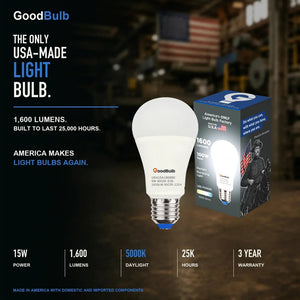 Made in America | 100W Equal | 1600 Lumens | LED A19 DAYLIGHT 5000K Bright, True Daylight