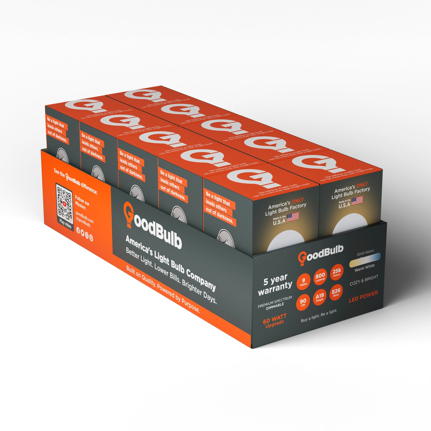 America's Only LED A19 3000K Light Bulb - Dimmable, 60 Watt Replacement<br>Soft Inviting Light, True-to-Life Color, Built to Last - Made in the USA