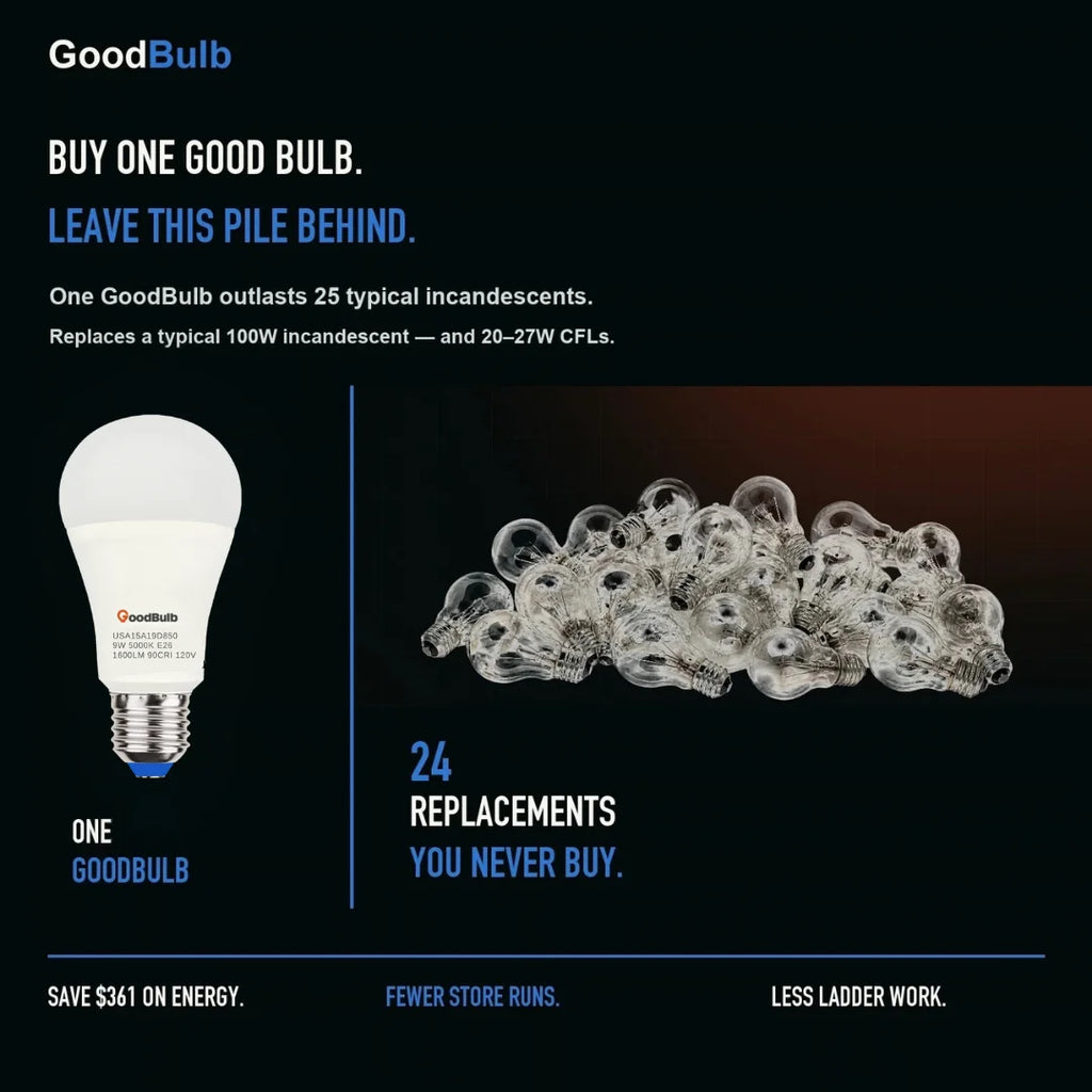 Made in America | 100W Equal | 1600 Lumens | LED A19 DAYLIGHT 5000K Bright, True Daylight