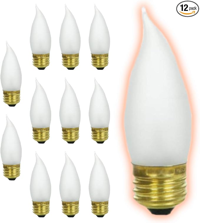 GoodBulb 25 Watt Flame Tip Light Bulbs | CA10 Frosted Finish Medium E26 Base 2700K Soft White EFF | Dimmable 25W 175 Lumens | Decorative Chandelier Bulbs | Incandescent (Pack of 12)