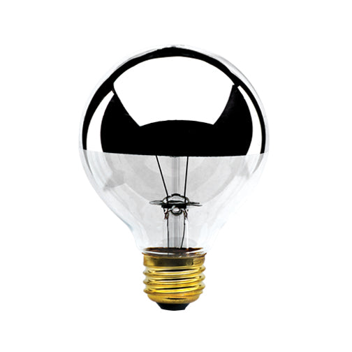 60W 120V G25 Half Mirror Globe Incandescent Bulb – E26 Medium Base, 2700K Warm White, Decorative Reflector Globe with 1,500 Hour Life