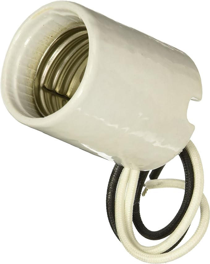 Leviton 8756-J Incandescent Lampholder, Mogul Base, with Leads, 1500 W, 600 V, Keyless, Porcelain Body, White