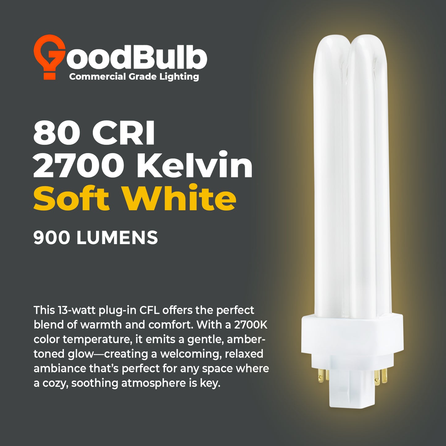 2700K Soft White warm light color temperature chart for CF13W/827/DT/4P CFL Plug-In Bulb