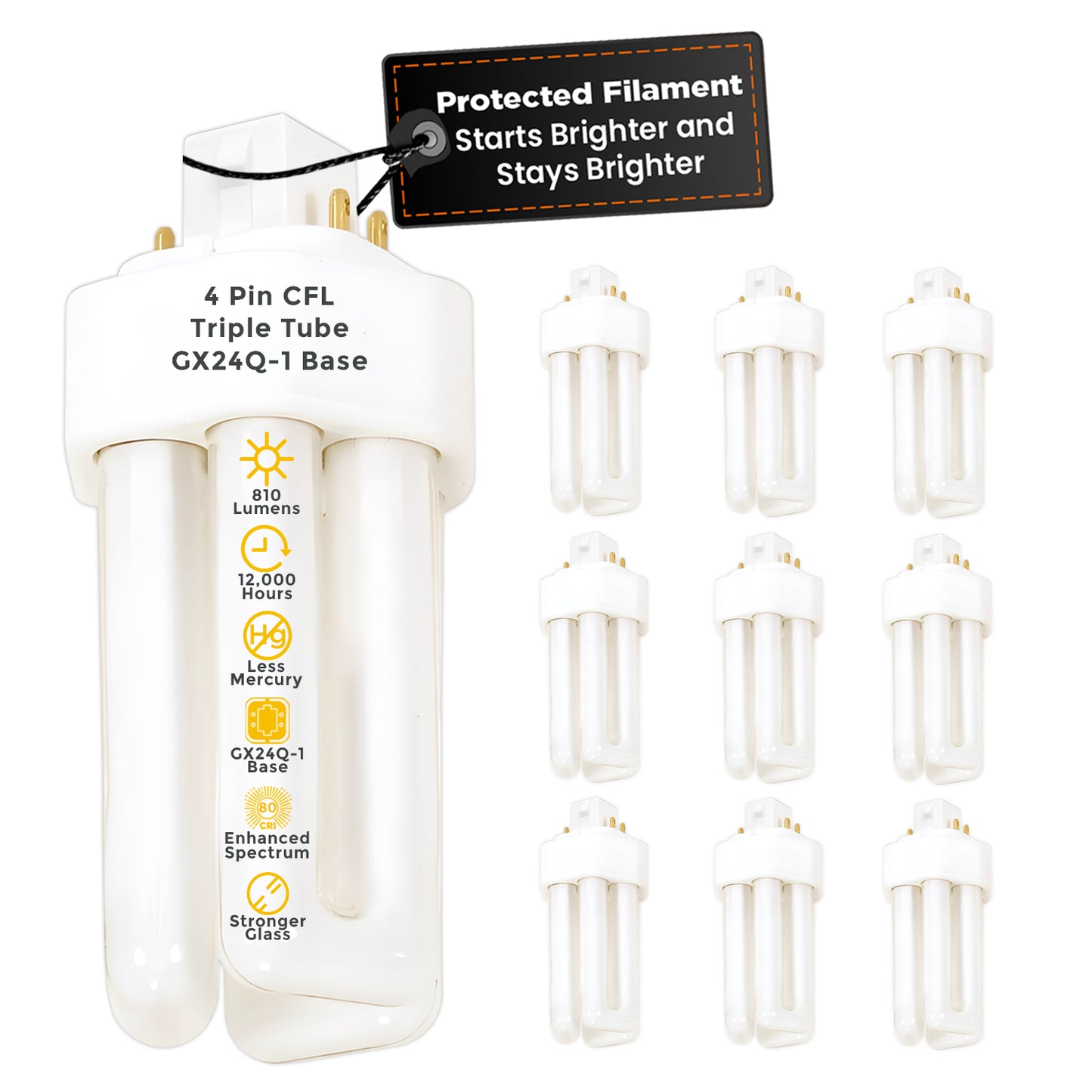 CF13W/827/TT/4P 13W Triple Tube CFL Light Bulb 2700K Warm White GX24Q-1 4-Pin Base