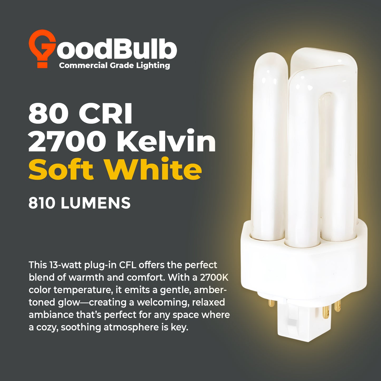 2700K Warm White light color chart for CF13W/827/TT/4P Triple Tube CFL 13W Bulb