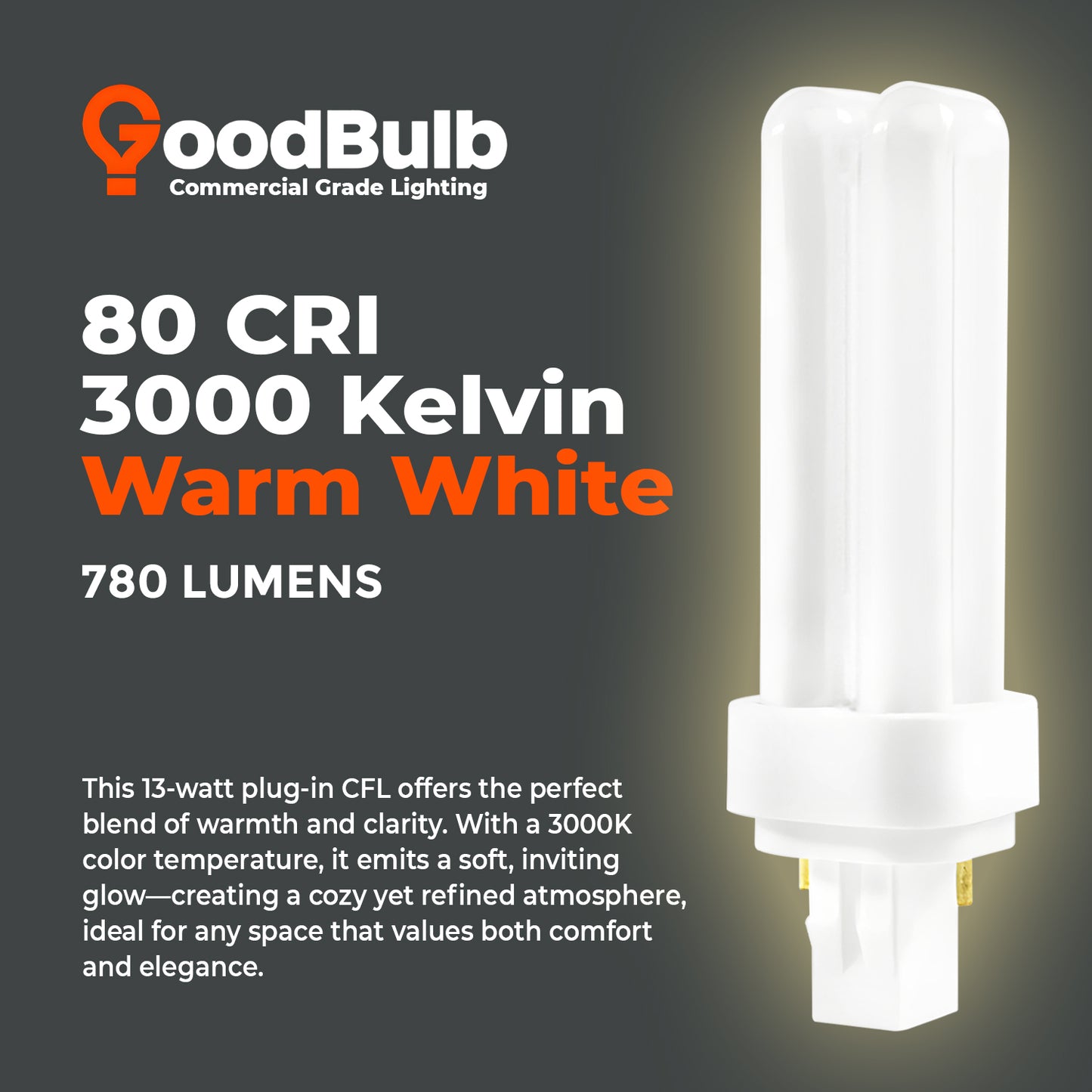 3000K warm white color temperature chart for CF13W/830/DT/2P compact fluorescent plug-in light bulb