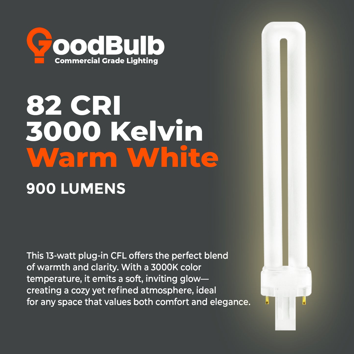 3000K neutral white color output of CF13W/830/ST/2P 13W CFL – Bright Balanced Light for Offices, Retail, and Hospitality