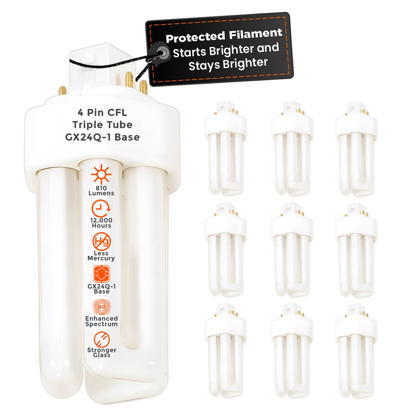 CF13W/830/TT/4P 13W Triple Tube CFL Light Bulb 3000K Warm White GX24Q-1 4-Pin Base