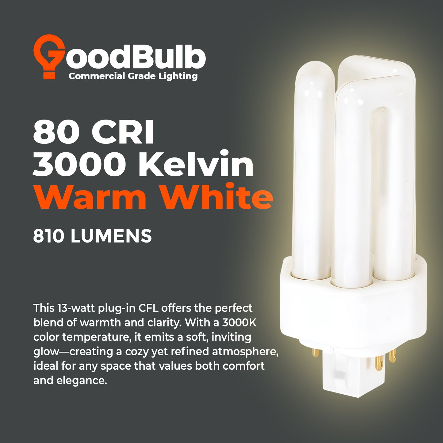 3000K Warm White light color chart for CF13W/830/TT/4P Triple Tube CFL 13W Bulb