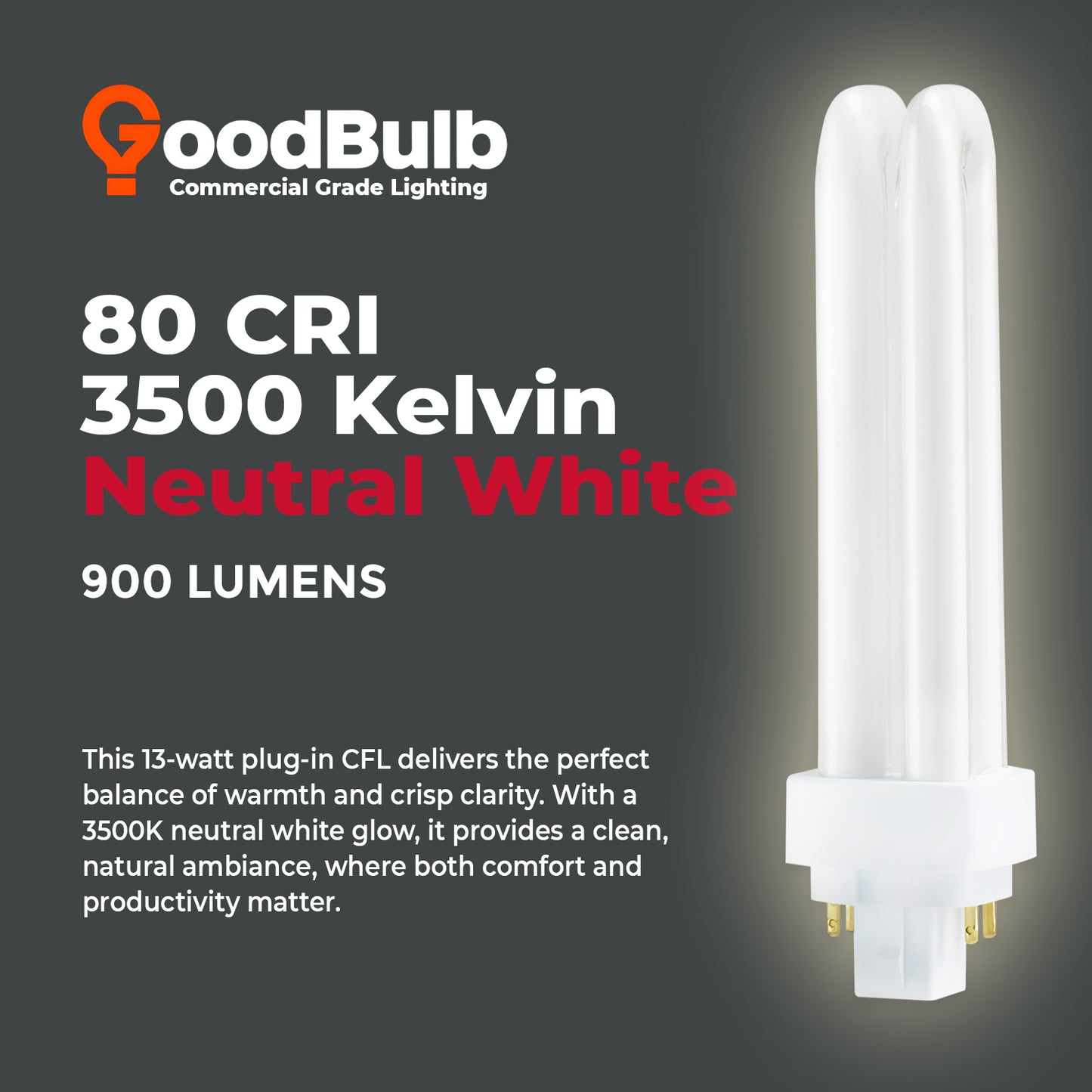 3500K Neutral White light color temperature chart for CF13W/835/DT/4P CFL Plug-In Bulb