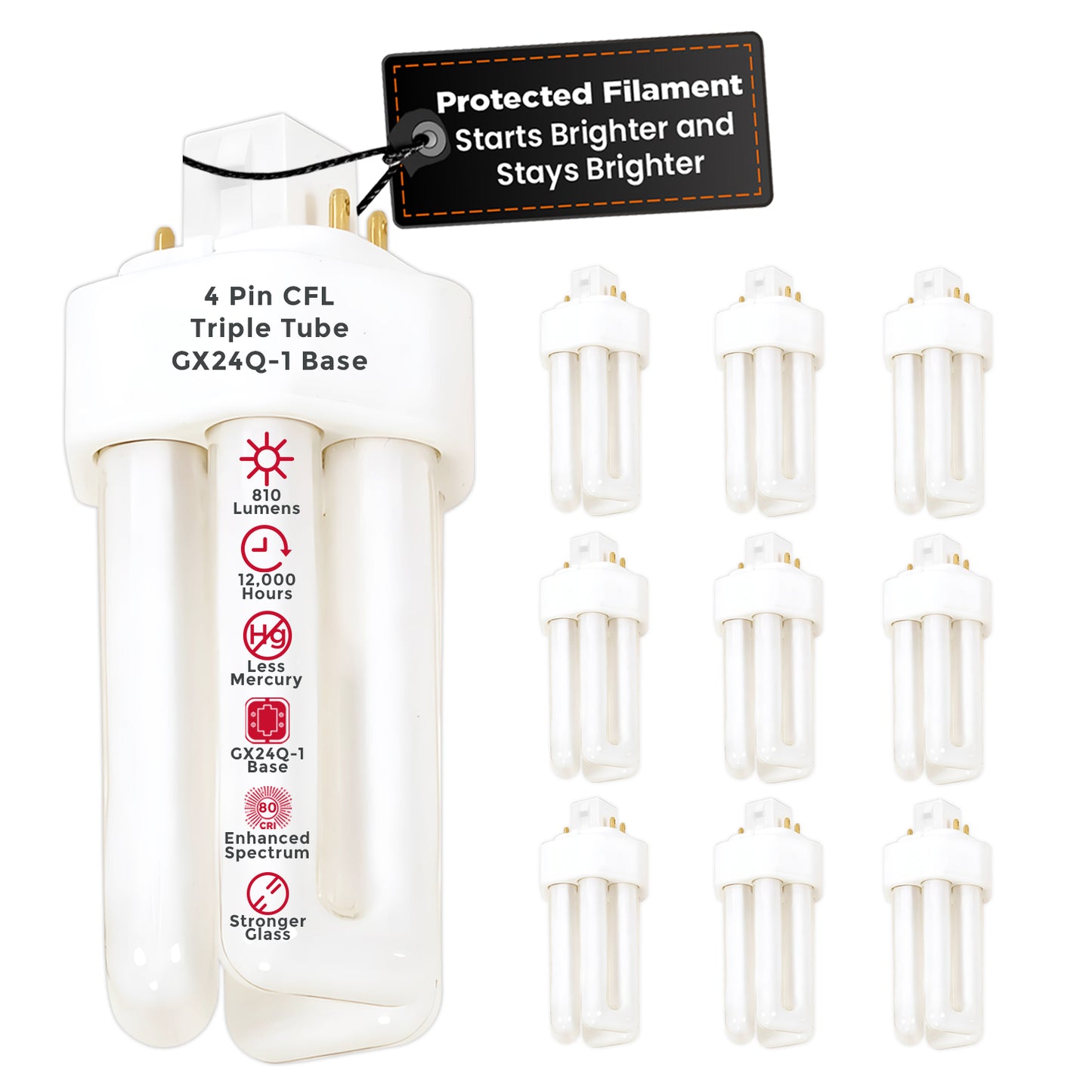 CF13W/835/TT/4P 13W Triple Tube CFL Light Bulb Neutral White 3500K GX24Q-1 4-Pin Base