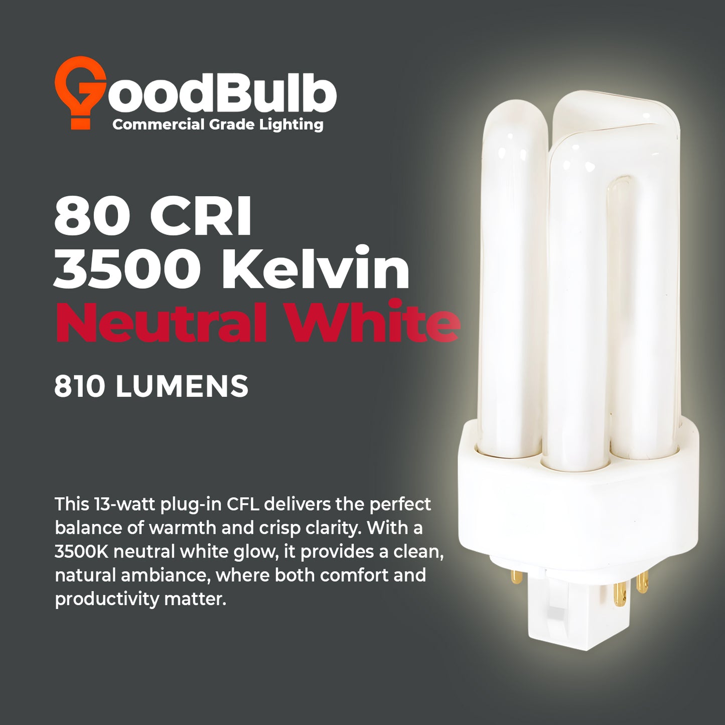 3500K Neutral White light color temperature chart for CF13W/835/TT/4P 13W Triple Tube CFL Bulb