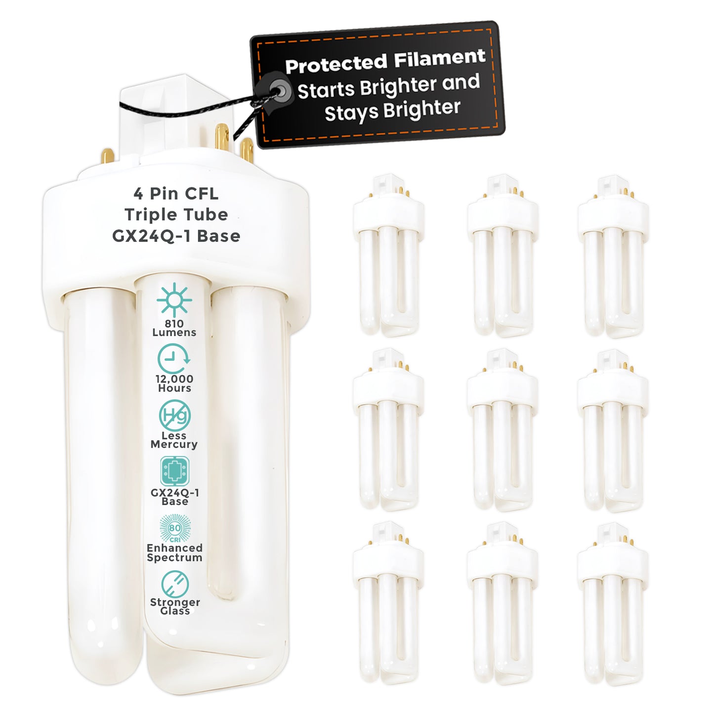 CF13W/841/TT/4P 13W Triple Tube CFL Light Bulb Cool White 4100K GX24Q-1 4-Pin Base