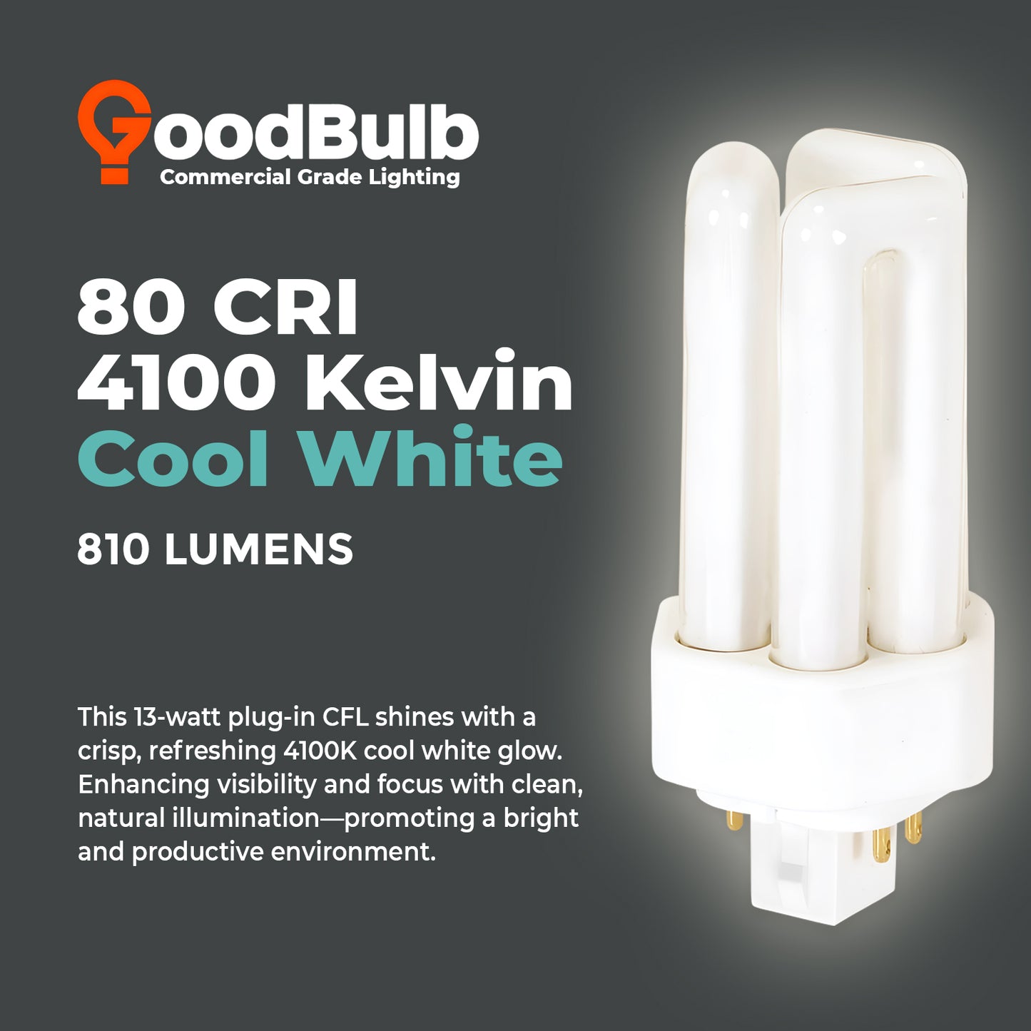 4100K Cool White light color temperature chart for CF13W/841/TT/4P 13W Triple Tube CFL Bulb