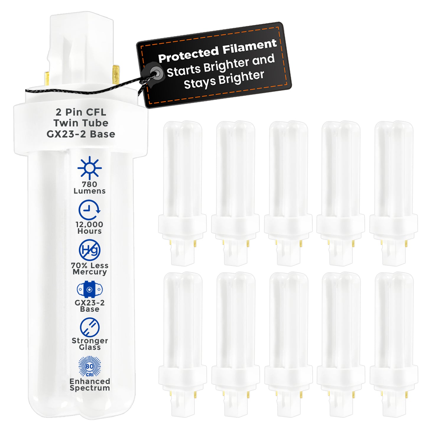 CF13W/850/DT/2P compact fluorescent lamp – 13 watt plug-in CFL bulb with 5000K pure white daylight glow