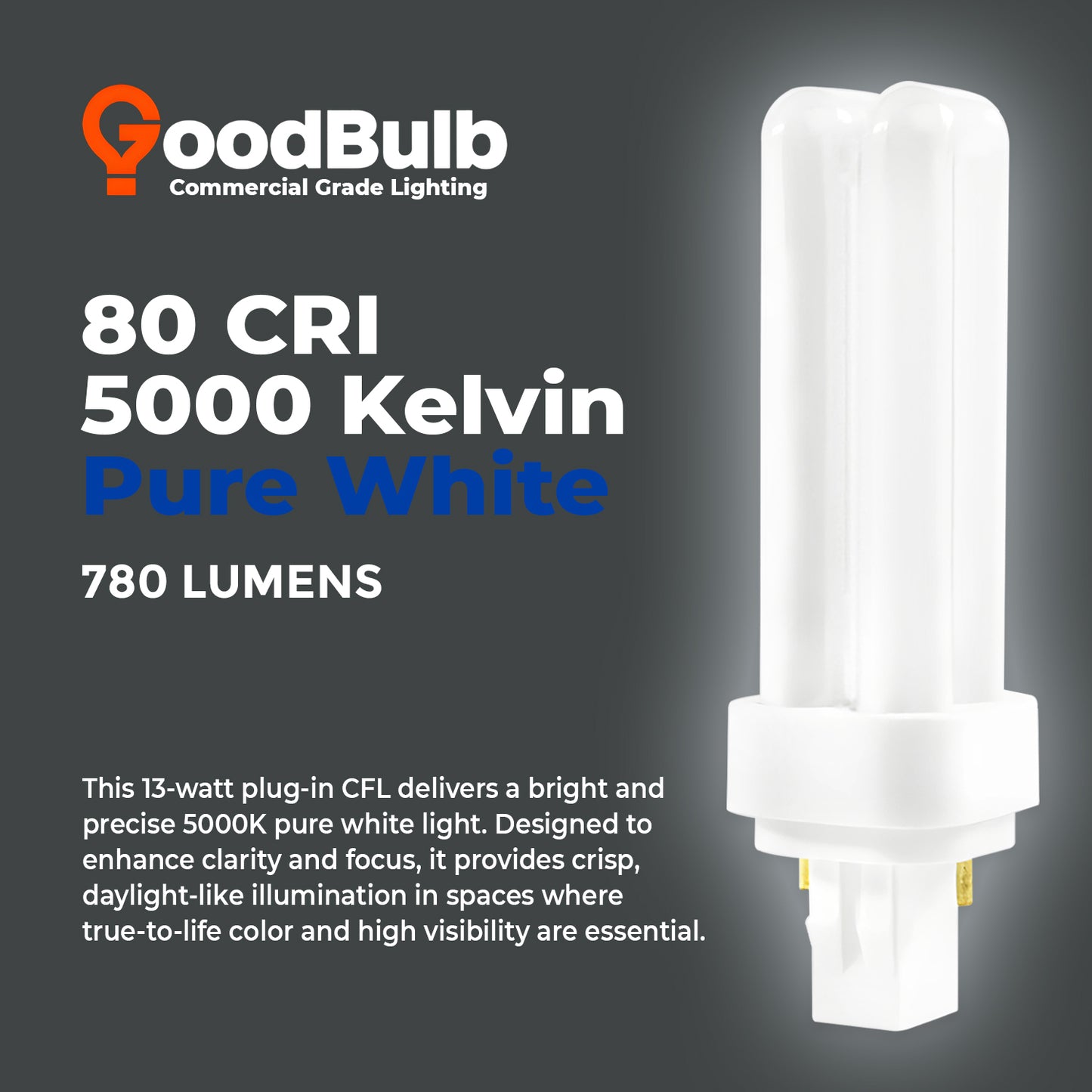 5000K pure white daylight color temperature chart for CF13W/850/DT/2P CFL plug-in bulb