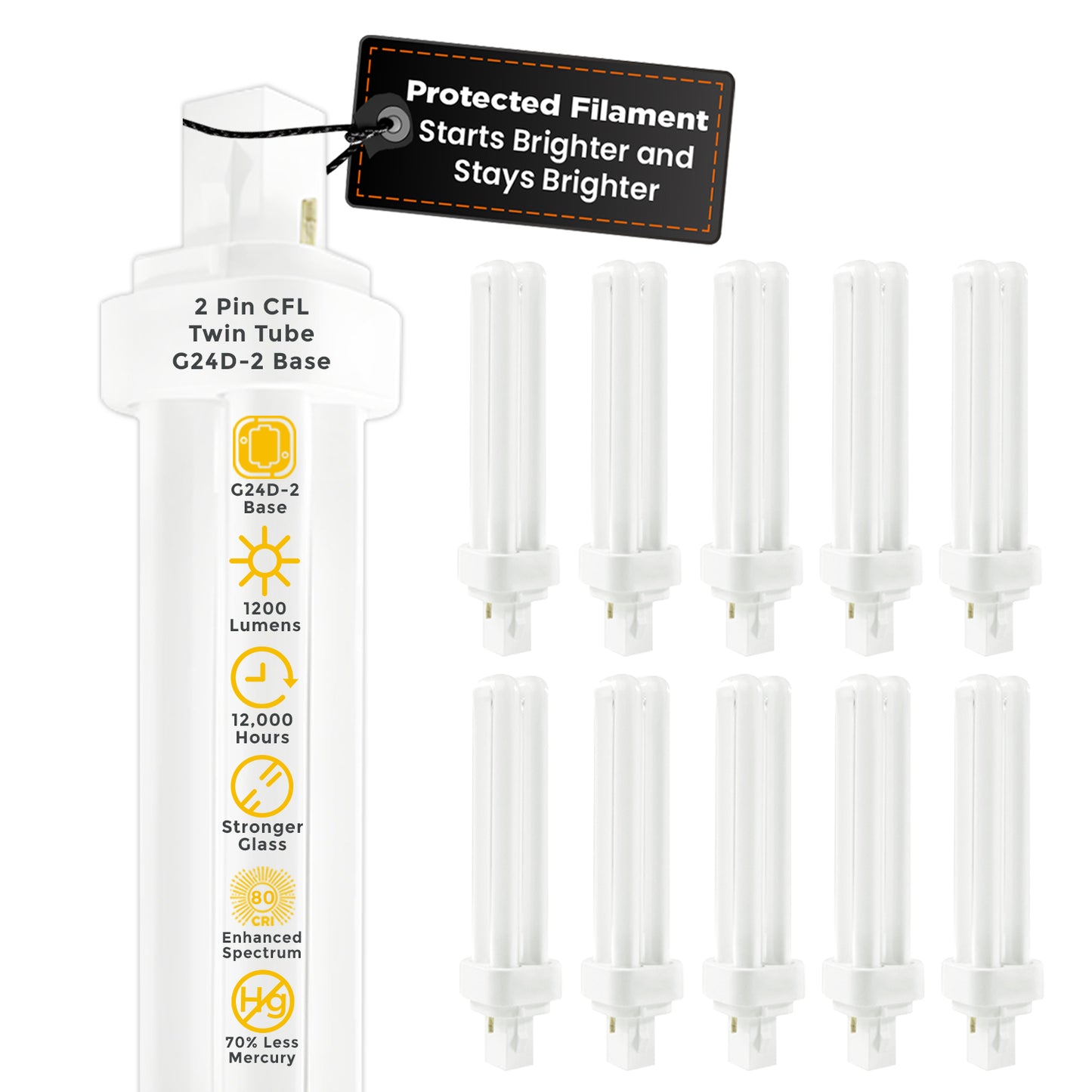 CF18W/827/DT/2P 18W Double Tube CFL Plug-In Light Bulb Warm White 2700K G24d-2 2-Pin Base