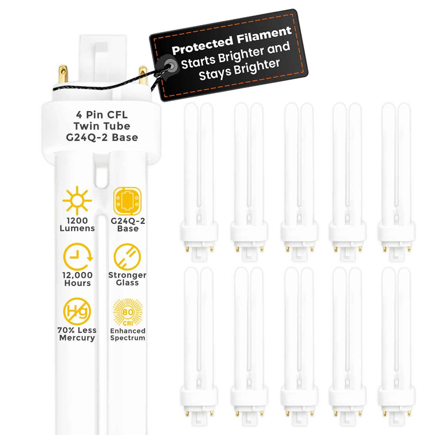 CF18W/827/DT/4P 18W Compact Fluorescent Double Twin Lamp 2700K Warm White G24q-2 4-Pin Base