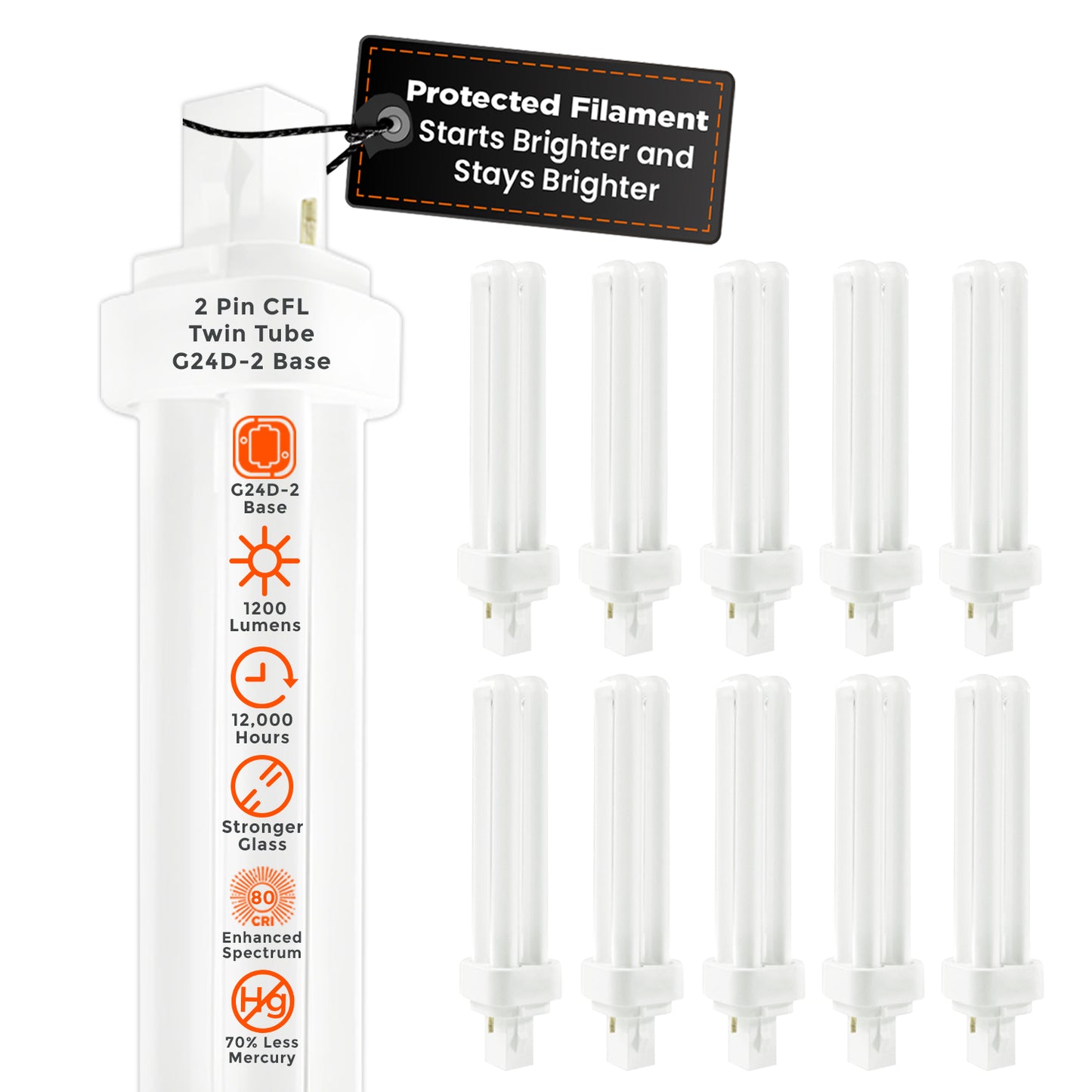 CF18W/830/DT/2P 18W Double Tube CFL Plug-In Light Bulb 3000K Warm White G24d-2 2-Pin Base