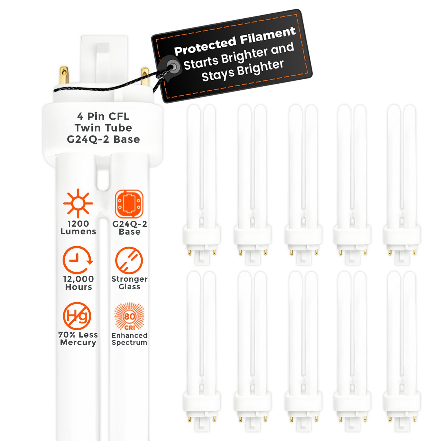 CF18W/830/DT/4P 18W Compact Fluorescent Double Twin Lamp 3000K Soft White G24q-2 4-Pin Base