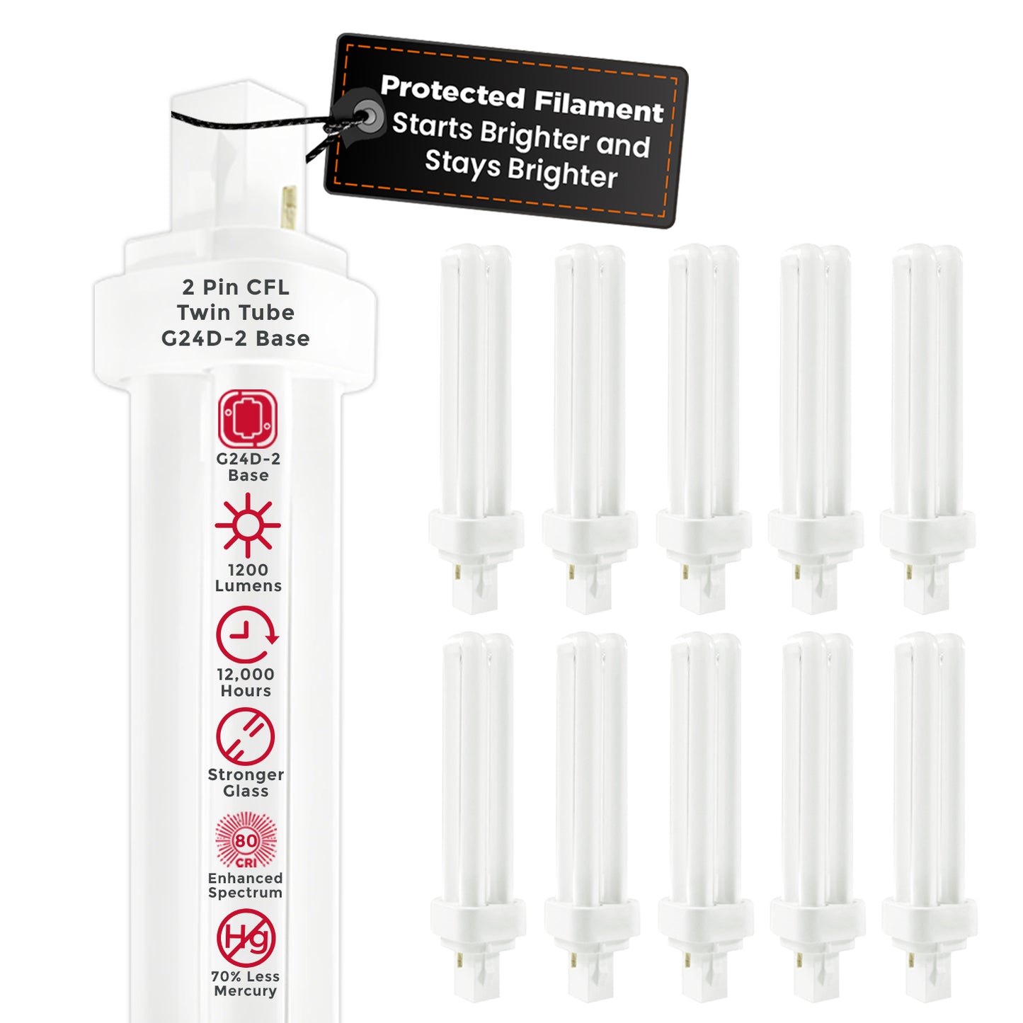 CF18W/835/DT/2P 18W Double Tube CFL Plug-In Light Bulb 3500K Neutral White G24d-2 2-Pin Base