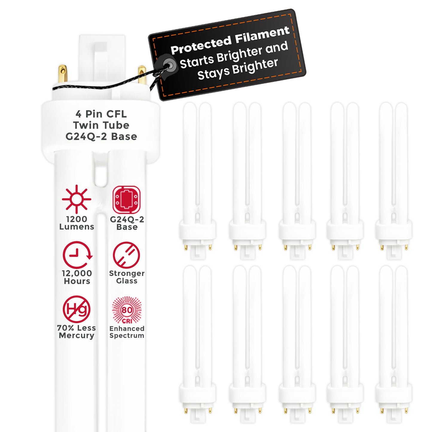 CF18W/835/DT/4P 18W Compact Fluorescent Double Twin Lamp 3500K Neutral White G24q-2 4-Pin Base