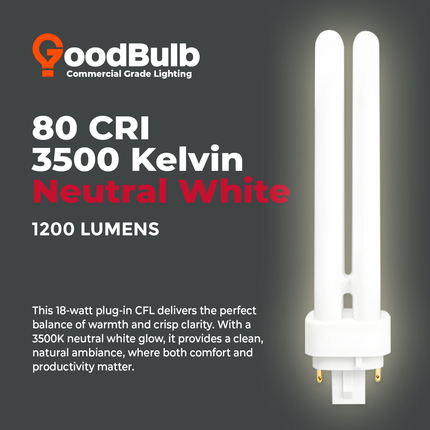 3500K Neutral White color temperature chart for CF18W/835/DT/4P 18W Compact Fluorescent Double Twin Lamp