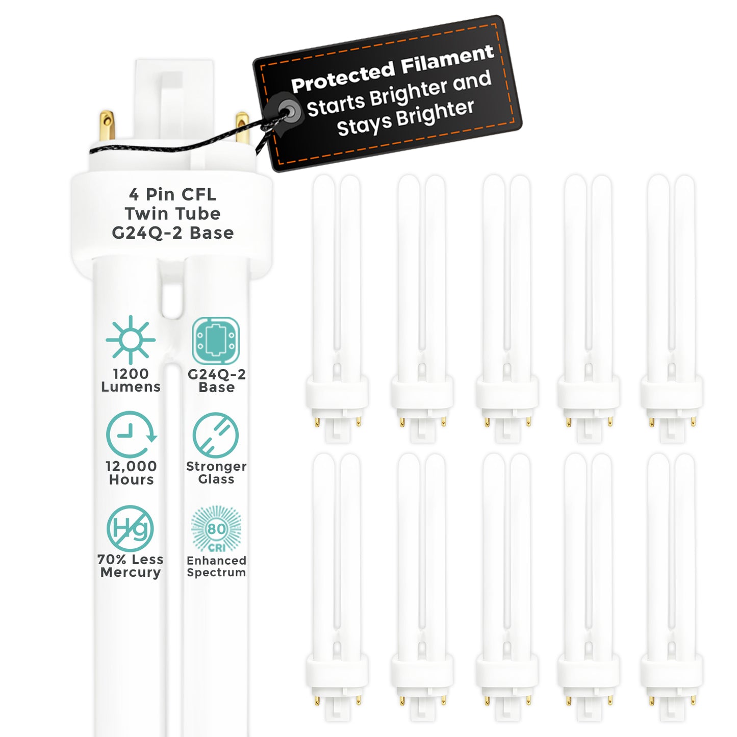 CF18W/841/DT/4P 18W Compact Fluorescent Double Twin Lamp 4100K Cool White G24q-2 4-Pin Base