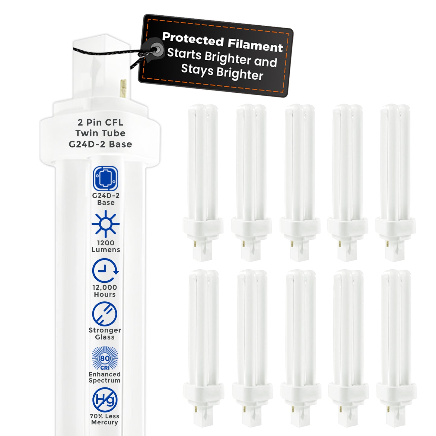CF18W/850/DT/2P 18W Compact Fluorescent Double Tube Light Bulb 5000K Daylight G24d-2 2-Pin Base